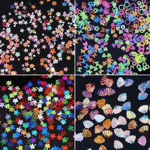 3D colorato Laser Nail Glitter decorazione colore fluorescente farfalla stella chiodo Patch alla moda forma di conchiglia Glitter per unghie