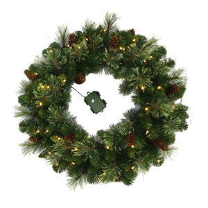 अनुकूलन रखता कृत्रिम तार फ्रेम 24 "पूर्व जलाया पीवीसी और कश्मीरी पाइन कोन क्रिसमस पुष्पांजलि बैटरी के साथ प्रकाश बॉक्स - Product Image 2