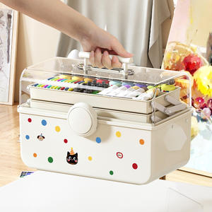 Caja de herramientas de pincel, caja de almacenamiento portátil para estudiantes de arte de pigmentos, divisor de gran capacidad, papelería de tres capas, pintura de plástico - Product Image 1