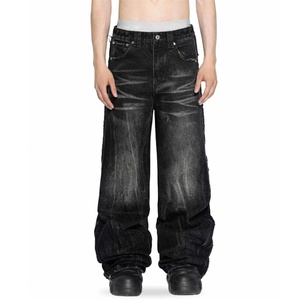 Wholesale Fashion Hip Hop Oversized <b>Jeans</b> High Street Baggy <b>Jeans</b> <b>Men</b> Wash Black Distressed <b>Men's</b> <b>Jeans</b> - Product Image 1