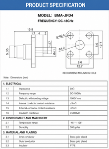 <span class=keywords><strong>BMA</strong></span>-JFD4 DC-18GHz 50Ohm ขั้วต่อ RF แบบสี่รูทรงสี่เหลี่ยม <span class=keywords><strong>BMA</strong></span> ตัวเมีย ชุบทอง สำหรับทดสอบไมโครเวฟ โมดูลสื่อสารเรดาร์ - Product Image 5
