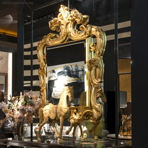 Large Baroque Gold Mirror Wood Wave Decoration Mirror -UP Decors - Product Image 1