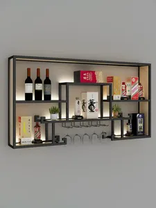 Home Furniture Metal Wine Display Rack Solid Wood Storage Shelves Wine Rack