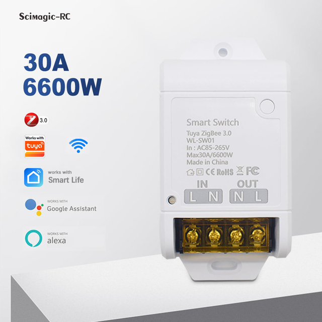 Zigbee Smart Relay Module Works with Tuya 30A AC 85-265V 220V Switch Smart Life Remote Control Works with Alexa Google Home