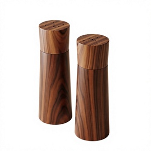 Juego de Molinillos de Sal y Pimienta de Cerámica y Madera de Acacia, Ecológicos, Manuales, Ajustables, Hexagonales, Recargables, para Cocina - Product Image 1