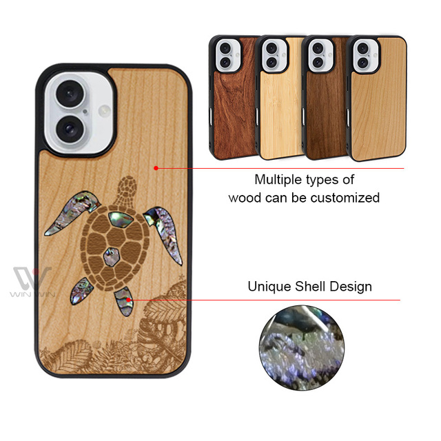 Custom Laser Engraved Sea Turtle Resin Wood Case Eco-friendly Natural Wooden Shockproof Cover for IPhone17 OEM 7 Wholesale
