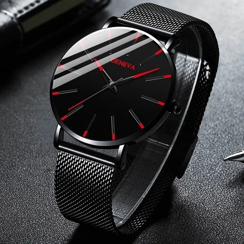 wholesale Factory supplies custom brand GENEVA Luxury Fashion Quartz Stainless steel Wrist watches for men 2023