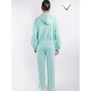 Conjunto Deportivo Vetega para Mujer, Sudadera con Capucha y Cierre de Cremallera, Cuello Redondo, Color Sólido, Pantalones, Ajuste Holgado y Elasticidad Media - Product Image 2
