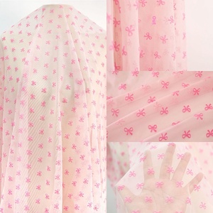 Tissu en maille de polyester et élasthanne extensible dans les quatre sens, doux pour la peau, toucher doux, gaze avec nœud floqué pour lingerie et vêtements - Product Image 1