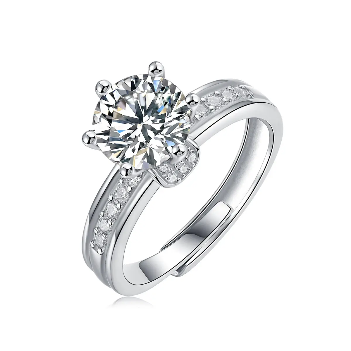 Adegan Modern 925 perak murni 1ct VVS warna D cincin berlian Moissanite cincin Aksesori dapat diatur pengaturan cakar wanita