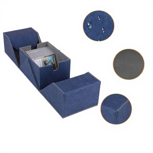 Boîte de rangement pour cartes en cuir PU à 3 emplacements symétriques pour collection de cartes à collectionner, étui portable bleu à coins carrés - Product Image 2