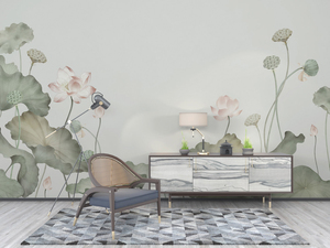 <span class=keywords><strong>Pintura</strong></span> China <span class=keywords><strong>3D</strong></span> personalizada pintada a mano Libélula y flor de loto vibrante papel pintado Mural Chinoiserie seda <span class=keywords><strong>para</strong></span> dormitorio comedor - Product Image 2