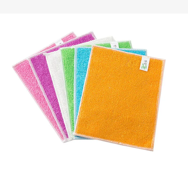 A2693 chiffon de nettoyage Double couche épais pour la cuisine, torchon en Fiber de bambou, tampon à récurer