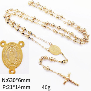 세인트 베네딕트 18k 금도금 스테인레스 스틸 묵주 목걸이 6mm 구슬 종교 긴 묵주 유행 구슬 목걸이 - Product Image 4