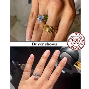 Anello <span class=keywords><strong>Nuziale</strong></span> di Fidanzamento Scintillante da Donna in <span class=keywords><strong>Argento</strong></span> Sterling S925 Placcato Rodio con Zirconia Cubica Taglio Ovale 8mm*12mm, Gioiello da Sposa - Product Image 3