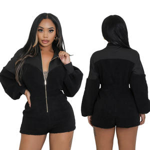 <span class=keywords><strong>Polaire</strong></span> en gros 2025 S-2XL femmes à manches longues barboteuse surdimensionnée une pièce de haute qualité épais à manches longues Shorts combinaison - Product Image 2