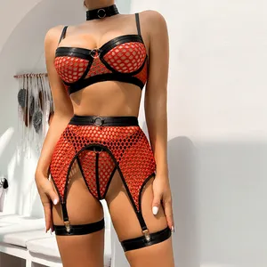 Sexy Erotic Lingerie Women Bra And Panty Garters 3pcs See Through