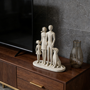 Statua all'ingrosso di famiglia di 3 persone e cane, statua dell'amore, <span class=keywords><strong>arte</strong></span> astratta per l'arredamento della casa, regali commemorativi in resina per amanti dei cani - Product Image 5