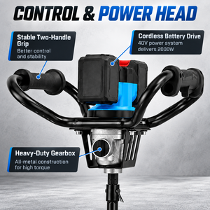 En gros <span class=keywords><strong>Tarière</strong></span> sans fil haute puissance 40V <span class=keywords><strong>2000W</strong></span>, couple 150 Nm, avec foret de 6 pouces inclus, machine à creuser les trous de poteaux, outil nu - Product Image 5