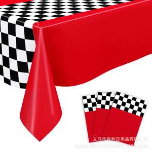 Racing <b>Tablecloth</b> Black White Checkered <b>Rectangle</b> Disposable PE <b>Tablecloth</b> For Birthday Party Decorations - Product Image 5