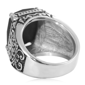 yunnique Fashion <b>Rings</b> Men's Geometric Black Stone <b>Titanium</b> Steel <b>Ring</b> Prong Setting Vintage Punk Style Gift Jewelry - Product Image 3