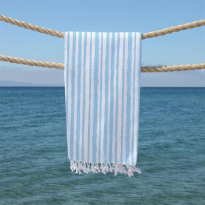 맞춤형 로고 인쇄 재활용 플라스틱 극세사 비치 타올 여름 모래없는 사용을 위한 터키어 스트라이프 패턴으로 빠른 건조 - Product Image 5