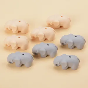 Atacado novo produto em forma de animal para dentição de bebês, contas de silicone de elefante 3D de qualidade alimentar