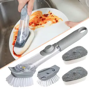 Accessori per la cucina spazzola per la pulizia dei piatti con Dispenser di sapone manico lungo vaso per il lavaggio con Dispenser di liquido di ricarica