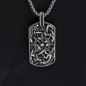 Yunnique Collar con colgante de brújula vikinga nórdica de acero inoxidable para hombre, diseño geométrico, joyería de regalo - Product Image 1