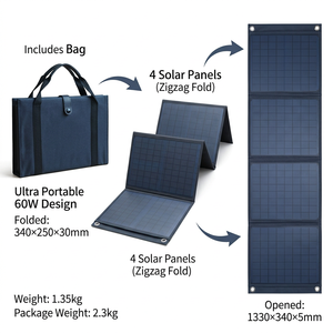 <span class=keywords><strong>60W</strong></span> Tragbares 6-fach Faltbares Monokristallines Solarmodul Wasserdichtes QC3.0 Ladegerät für Outdoor Camping RV 5V-72V Geräte - Product Image 5