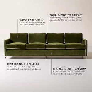 Sofá de <span class=keywords><strong>Terciopelo</strong></span> <span class=keywords><strong>Verde</strong></span> Oliva de Tres Plazas, Estilo Casual de Lujo, Diseño Moderno con Respaldo Recto y Patas de Metal Dorado, Ideal para Hoteles - Product Image 5