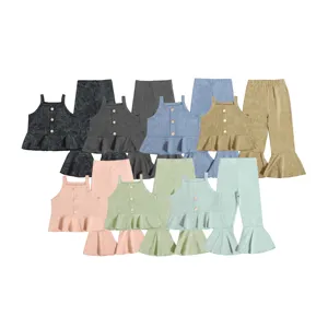Individuelle Mädchenkleider Frühjahrs-Cool Terry-Batik-Baumwolle Kurzarm solide Farbe Baby-Mädchen-Bekleidungs-Sets