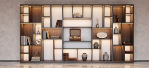 High-End Durable Modern Brass Plated Stainless <strong>Steel</strong> Display Cabinet With Built-in LED Light For Apartment And Commercial Spaces - Product Image 6
