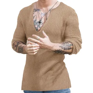 Liu Ming Autumn Winter 2024 Wholesale Men s Casual Fashion V Neck Long Sleeve Solid Color Knitting Pullovers Sweaters