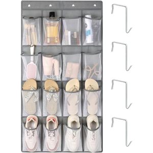 16-Pocket Hanging Organizer Breathable Mesh <b>Shoe</b> Storage Over The Door With <b>Hooks</b> For Closet And Travel Use - Product Image 1