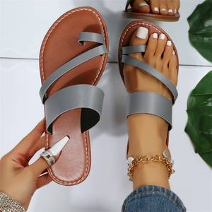 Hot Sale Women Sandals 2024 Summer New Solid Round Toe Straps <b>Slides</b> Slippers Casual Flat Sandals Outdoor Beach Sandals - Product Image 2