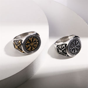 Bague de Fiançailles Homme en Acier Inoxydable Plaqué Or Rose, Style Rétro Gréco Athénien Classique, Sertissage Bezel Personnalisé, Vente en Gros - Product Image 3