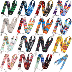 حبل تعليق للهاتف المحمول من البوليستر بتصاميم كرتونية وأنمي رائجة مع حامل لبطاقة الهوية للطلاب، تصاميم الأميرة والبطريق والأرنب والضفدع - Product Image 1