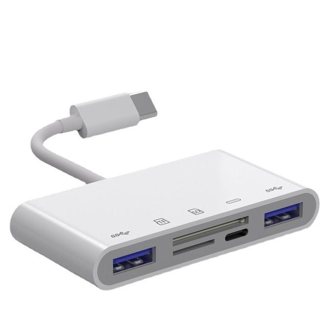 5 in 1 Type C USB 3.1 Hub with OTG & SD TF Card Reader Laptop White ABS 5-8 Ports DAFEI-757 12-Months Warranty