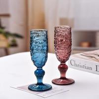 Grosir Pabrik Gelas Kaca Tebal Motif Relief Warna-Warni Retro untuk Anggur Merah dan Minuman Jus