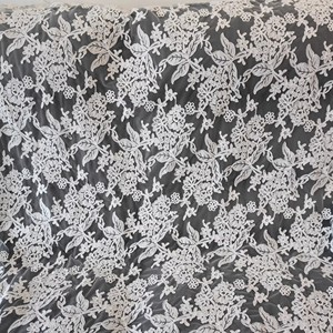 Nuovo Tessuto in Pizzo <span class=keywords><strong>Bianco</strong></span> con Foglie Ricamate in <span class=keywords><strong>Tulle</strong></span> per Abiti da Sposa - Product Image 5