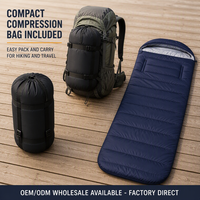 Sac de couchage enveloppant bleu marine avec doublure grise, imperméable, à larges épaulettes, pour camping, randonnée, extérieur, vente en gros, usine OEM