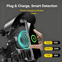 Support de téléphone pour moto à 7 griffes, chargeur sans fil, antichoc, dégagement rapide, charge rapide 15W, 360° °   Support de guidon antivol