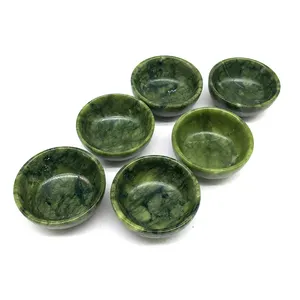 Wholesale Natural Stone Hand Carved Green Jade Mini Bowl Round Shape Crystal Craft Green Jade Bowls For Gift