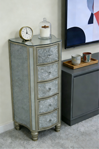 Cómoda Moderna Hecha a Mano con 5 Cajones, Adornada con Diamantes Triturados y Vidrio Craquelado, Mueble para el Hogar, Hotel, Apartamento, Entrada, Sala de Estar - Product Image 2