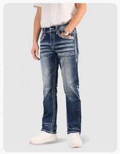 IN Stock Men’s Sanding Heavy Stitch Straight Leg Washed <b>Embroidered</b> Denim <b>Jeans</b> Mid Waist fashion <b>jeans</b> for men - Product Image 5
