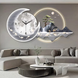 <span class=keywords><strong>Pintura</strong></span> Decorativa de Alta Gama para Sala de Estar con Reloj, Diseño de Árbol Lunar Tallado con UV, Reloj de Pared Acrílico con LED, Directo de Fábrica - Product Image 1