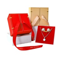 Boîte cadeau en papier à double porte pour bijoux, doublure en velours doux, surface gaufrée, ruban imprimé, logo personnalisé, emballage pour bijoux