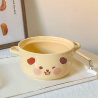 Bol à ramen en céramique minimaliste coréen avec couvercle, compatible micro-ondes, pour dortoirs étudiants, récipient pour nouilles instantanées
