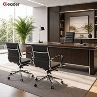 Chaise de bureau exécutive en cuir, ergonomique, pivotante, réglable, à dossier moyen, avec base en forme d'avion, pour professionnels et cadres